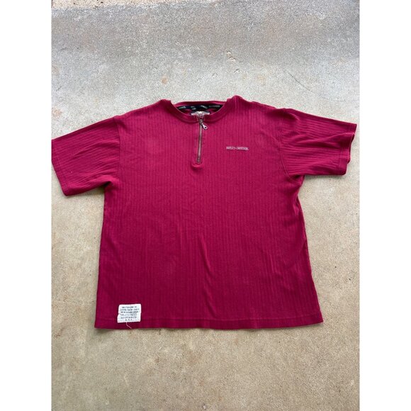 Vintage Harley-Davidson Mens Ribbed Burgundy Half-Zip Cotton Shirt XL W3 - Picture 1 of 6
